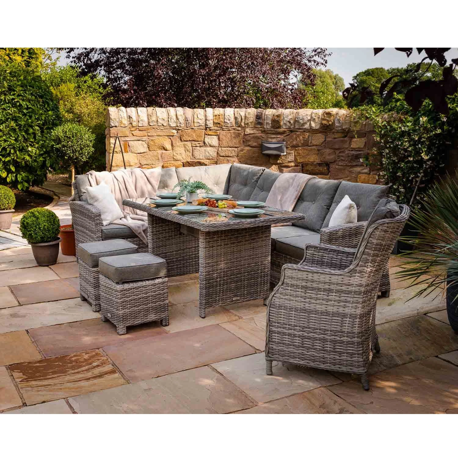 Fireproofing standard outdoor furniture Grey 8 Seater Garden Corner Rattan Sofa with single sofa