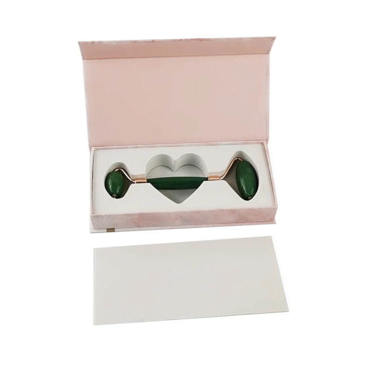 Custom Logo Flap Lid Magnetic Closing Pink Jade Roller Guasha Beauty Face Roller Cosmetic Gift Set Packaging Box Kit With Eva