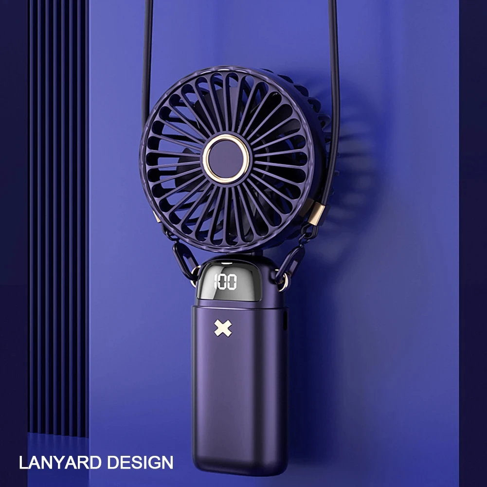 2024 New Digital Display 5 Gears Adjustment Folding Handheld Small Fan 3000MAH Mini Air Cooler Office Desktop Fan