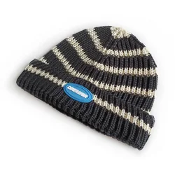 Cat brother children striped hat new knitting belt blue label colored pullover dome casual fashion street wool hat