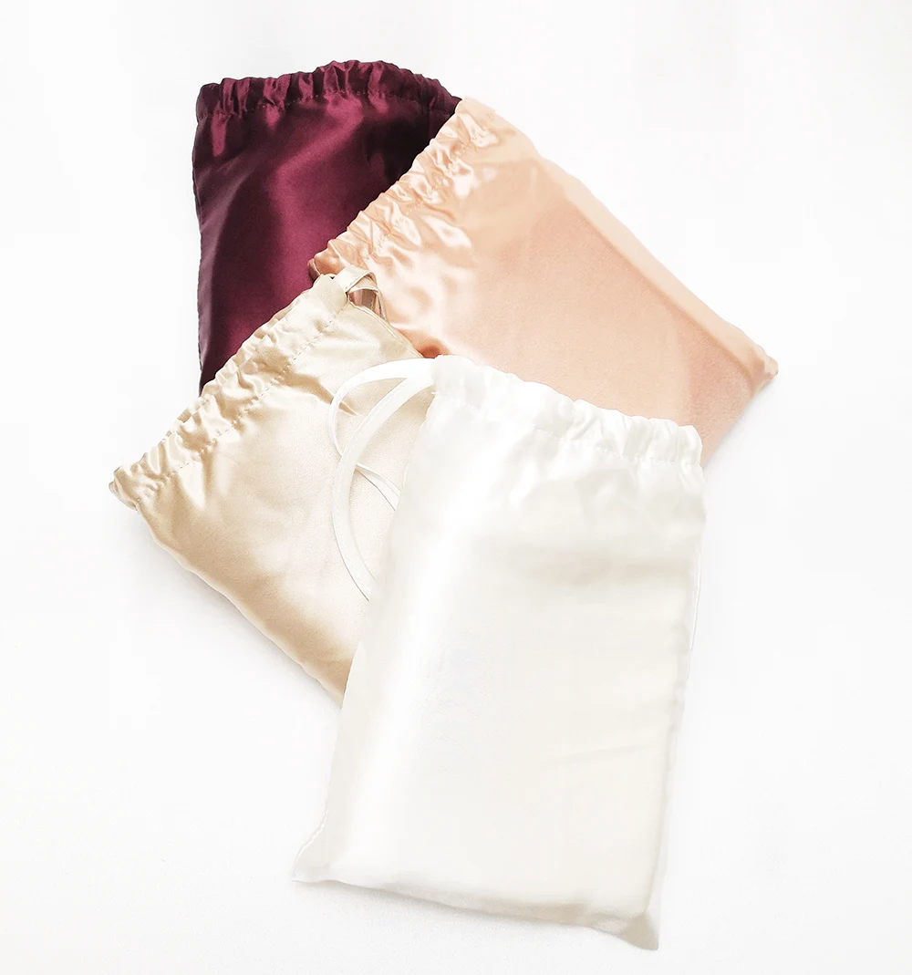 Wholesale Silk Pouch Drawstring Printing / embroidery /hot stamping 100% Pure Silk Gift silk Bag With Customized logo