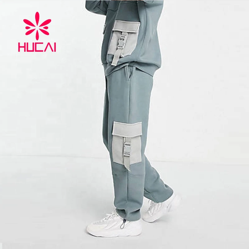Custom Logo Cargo Pocket Cotton Boys 2 Piece Joggers set Thick Men Sweatsuit track suit for men