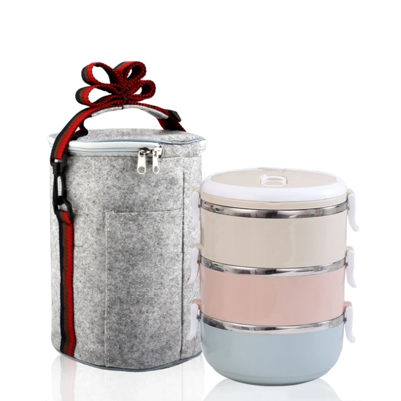 
3 layers Leakproof Heated Metal Food Lunch Box Set Insulated Stainless Steel Thermo Lunch Box For School Kids 