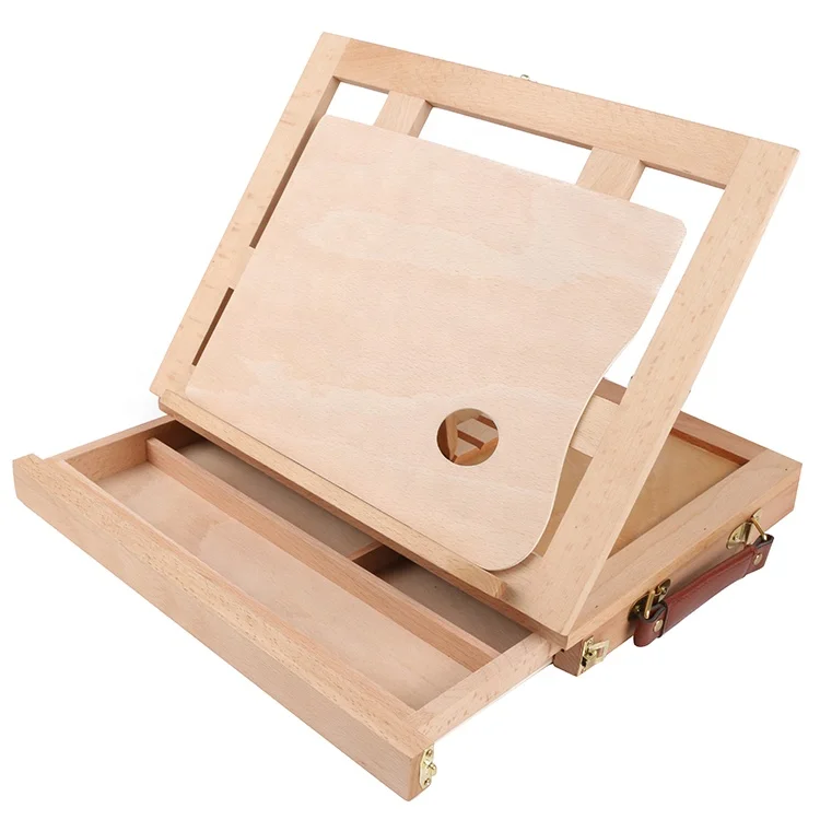 Adjustable Bamboo Wooden Painting Artist Tabletop Easel With Drawer
