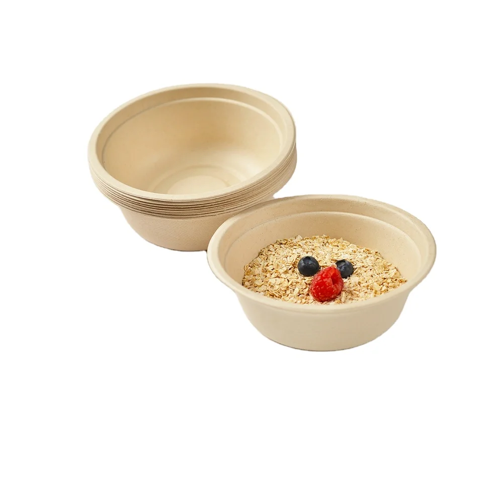 Eco Friendly Disposable Biodegradable Sugarcane Pulp Round Take Out Fast Food Compostable Packaging Bowl