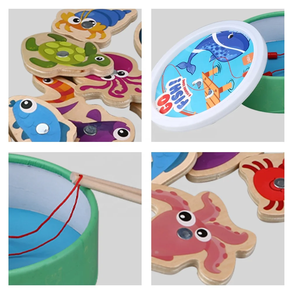 Magnetic Wooden Fishing Game Toy for Toddlers Kids Montessori Wooden Play Set Toy Educational Cognitive Game