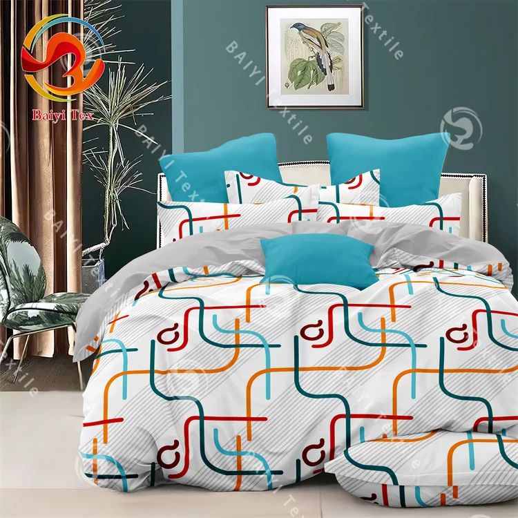 Modern Stylish Style Bed Sheet Sets 100% Polyester Printed Skin-friendly Microfiber Bedding Set Customize Pillowcase Duvet Cover