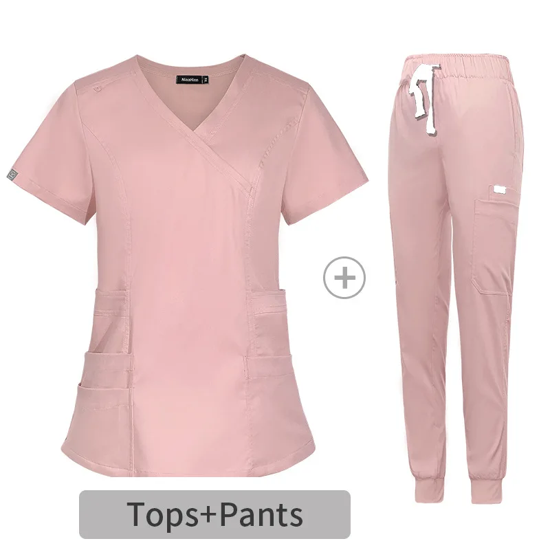 Hot Sale Custom V-Neck Short Sleeved Surgical Suit Polyester Nursing Scrubs Uniforms Sets for Hospitals Available in M L Sizes