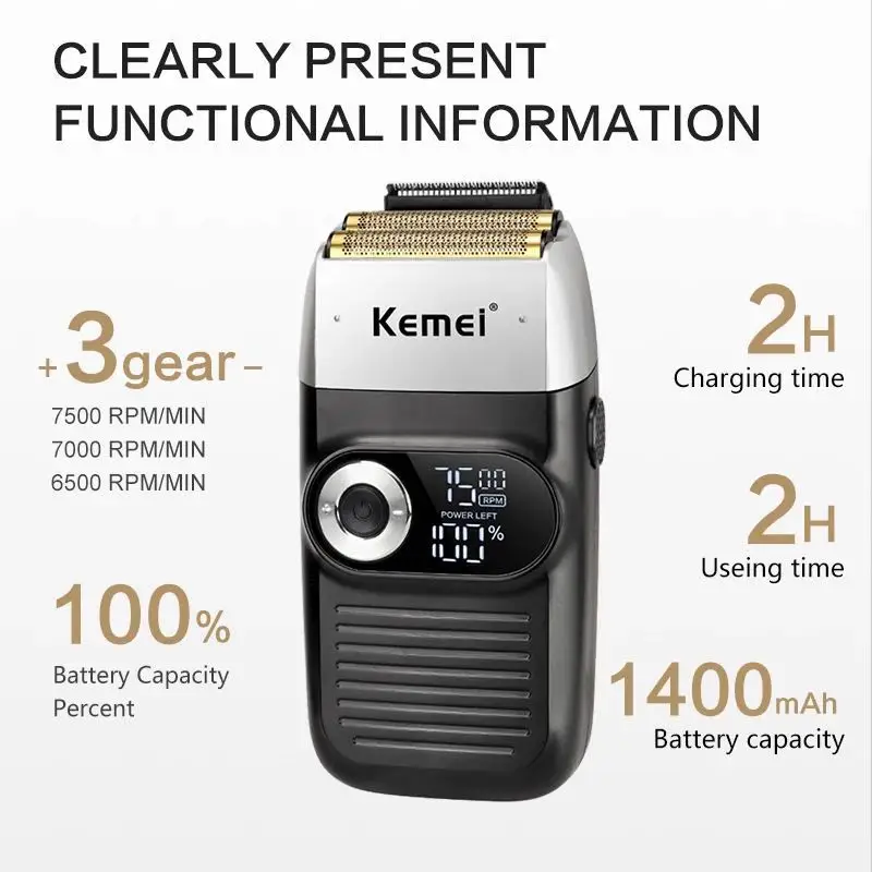  Kemei аккумуляторная электрическая бритва для мужчин с ЖК-дисплеем двойным лезвием уход за лицом Парикмахерские ножницы
