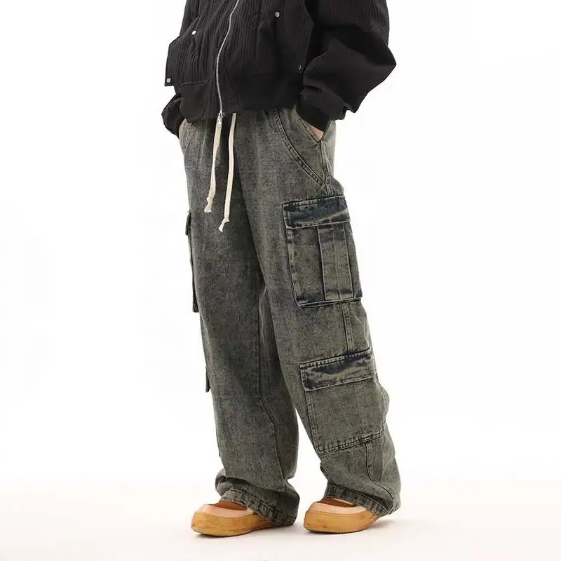 custom streetwear jeans baggy cargo jeans multi pocket jeans cargo pants men
