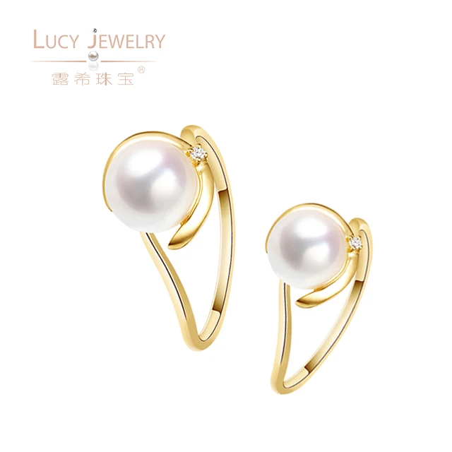 Custom made 18K Yellow Gold Engagement Wedding Ring with Brilliant Cut Diamond 7-7.5mm Akoya Pearl Ring Sidestone GIA Certified