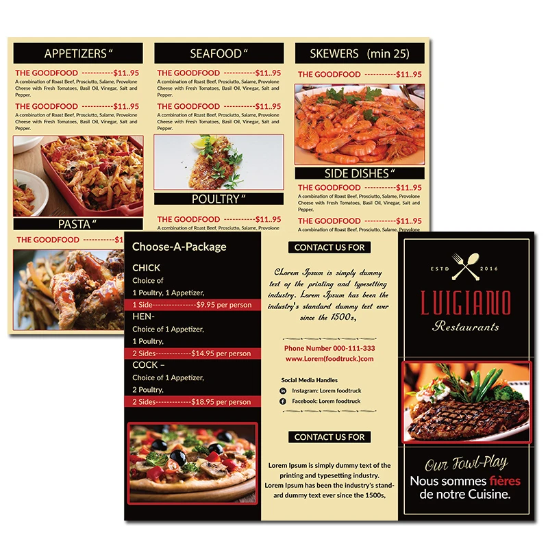 Custom design Restaurant Menu printing Advertising Catalogue booklet Magazine book brochure flyer leaflet folder