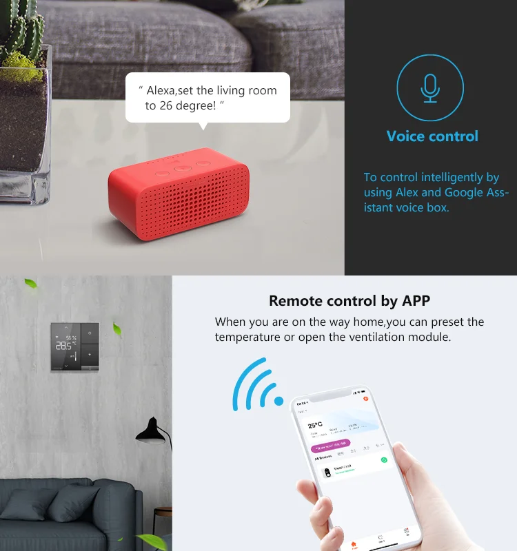 Multi-function Air Conditioner Fan Coil Digital Thermostat Two-in-one Temperature Controller Work With Alex, Google Assistant