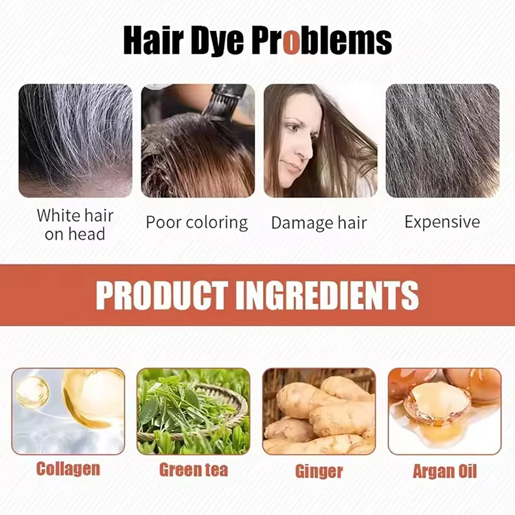 Wholesale manufacturer 3 in 1 herbal ginger ammonia free no ppd OEM magic permanent fast black dye hair color shampoo