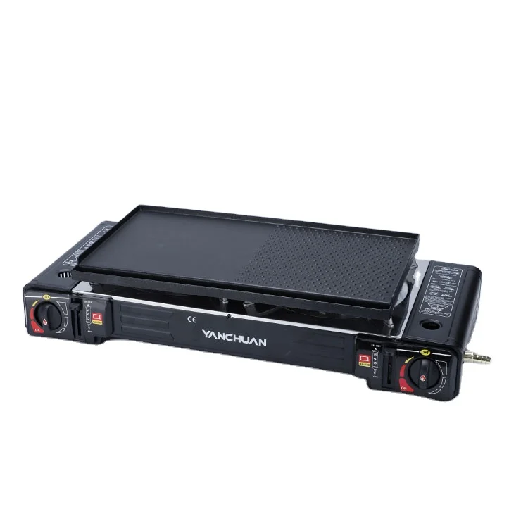 Top Ranking Multifunctional Camping Gas Stove Set Portable Double Burner Gas Cooker With Grill