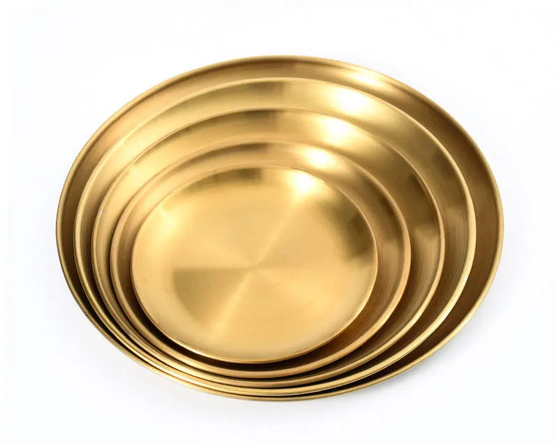Hot sale luxury korean style plate gold metal plates for food plate dish gold