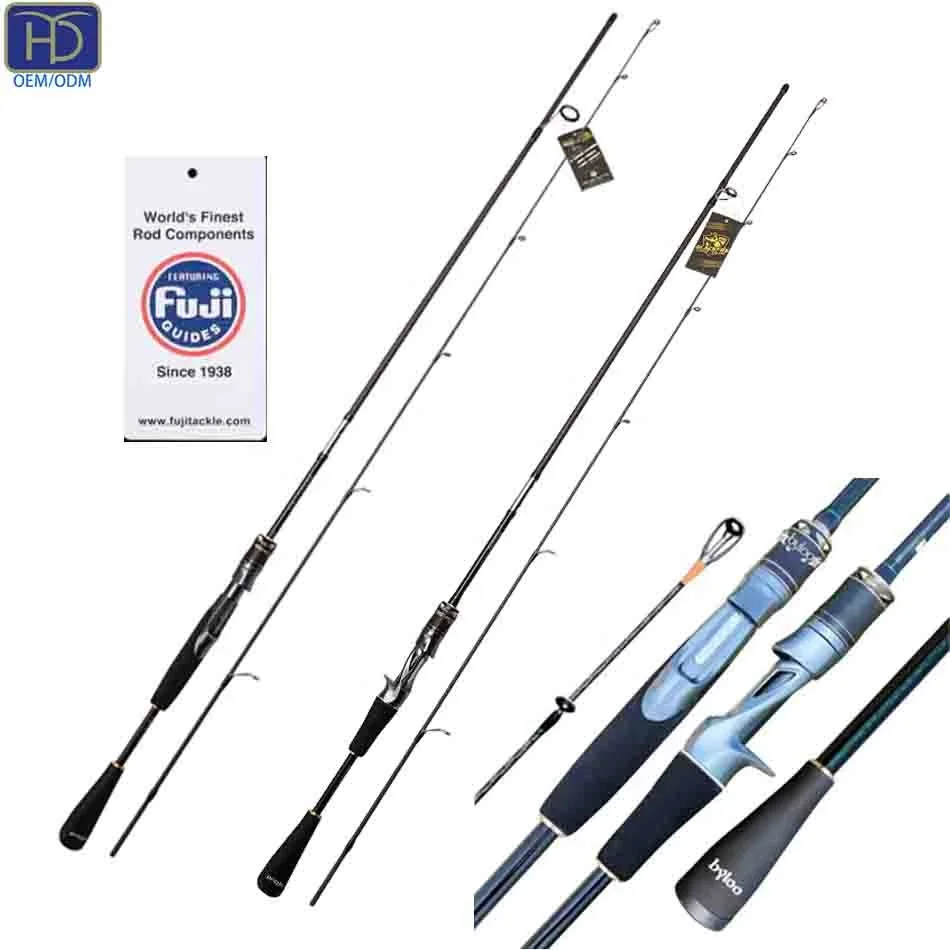 HYD OEM/ODM Wholesale FUJI Guide 2.1M Caborn fiber30T MH power 2 section carbon fiber casting fishing rod Spinning