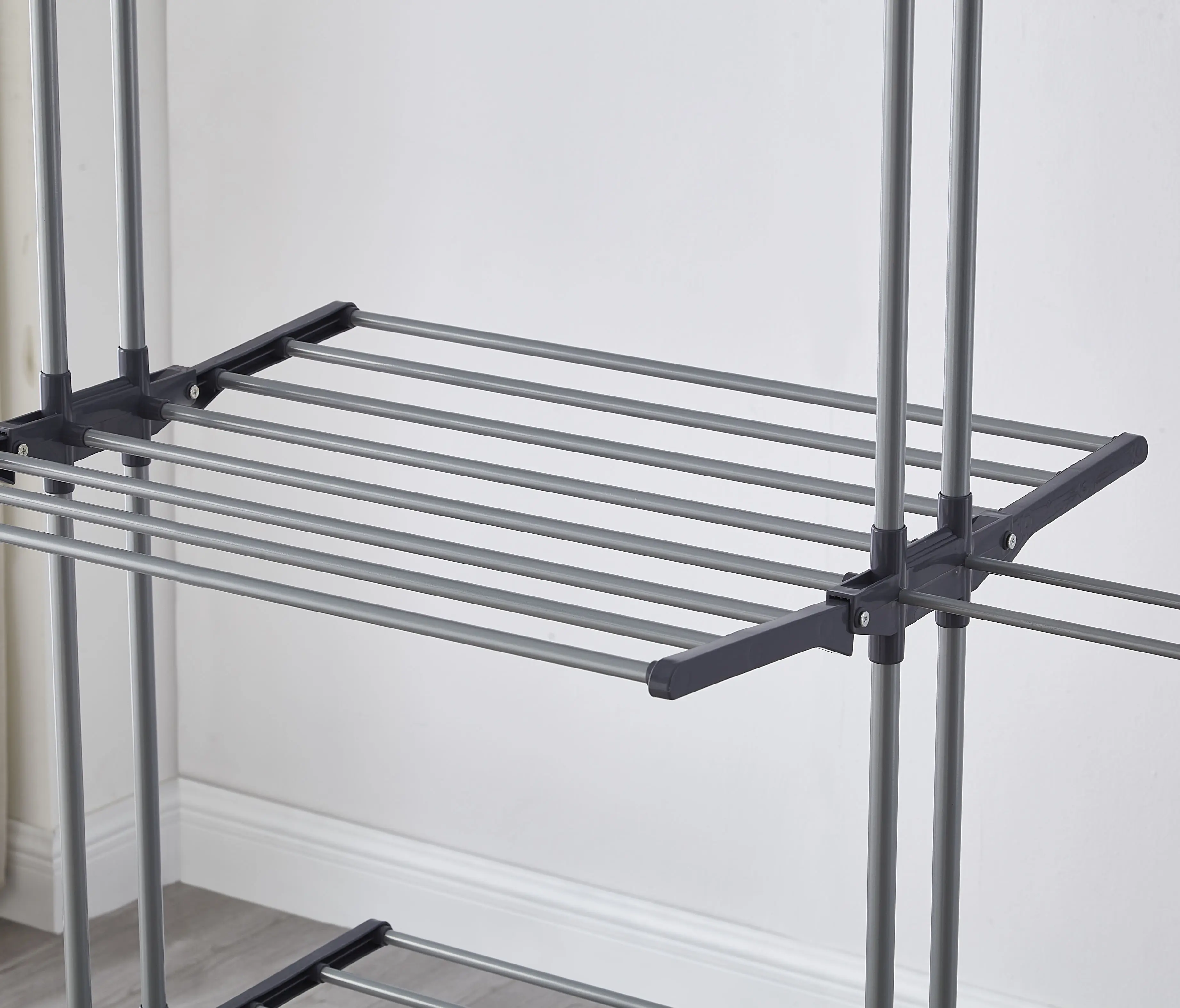 New design multi- layers foldable and duty baby clothes garments hanging dryer Aluminum metal cloth hanger rack with wheels