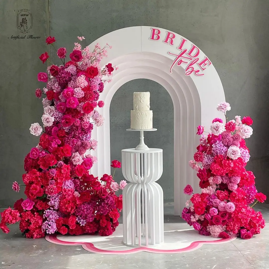 Wholesale Customized Flower Backdrop Row Arch Artificial pink flower wedding decorations supplies arch backdrop stand