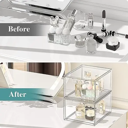 Stackable Makeup Organizer and Storage Acrylic Organizers Clear Plastic Storage Drawer for Vanity  Undersink Kitchen