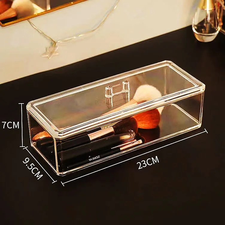 NISEVEN Hot Selling 3 Grid Acrylic Drawer Organizer Waterproof Bathroom Cotton Swab Box with Lid Clear Acrylic Storage Box