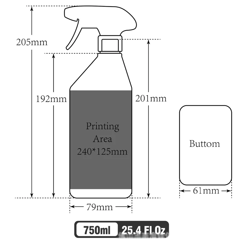 Supply 750ml alcohol disinfection sub biodegradable PLA bottle hand button spray gun transparent cleaning spray trigger bottle