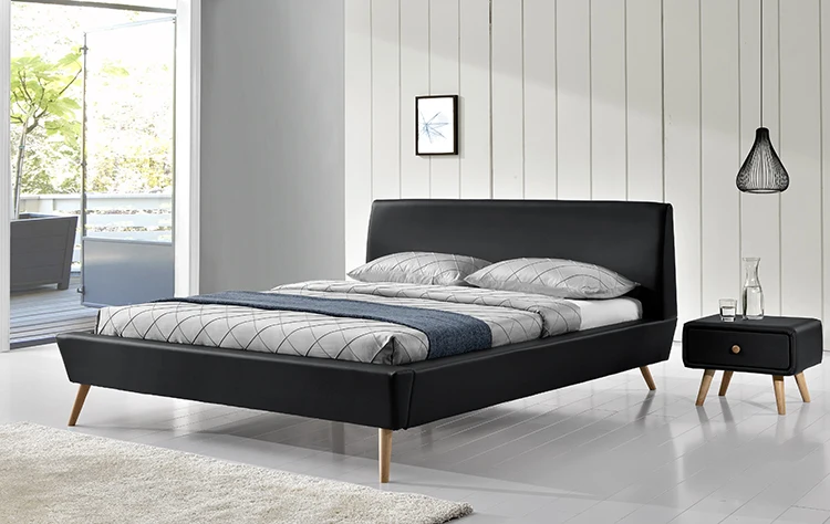 Willsoon Scandinavia-Style Modern Bed Frame European Double-Sized PU Faux Leather Wooden Bed Frame for Home Furniture