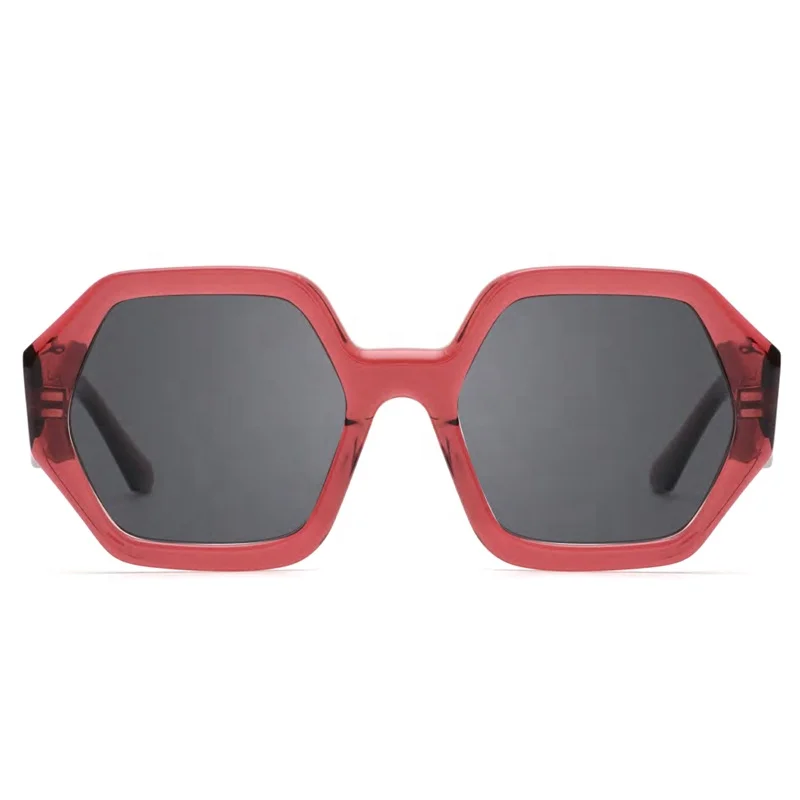 Manufacturer Polarized Acetate Sunglasses Retro Hexagon Oversize Shades Red Custom Logo CR39 Sun Glasses Men Women lentes de sol