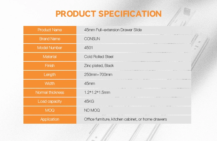 Furniture Kitchen Cabinet 3 Folding Full Extension Ball Bearing draw slides flush closed sliding door hardware