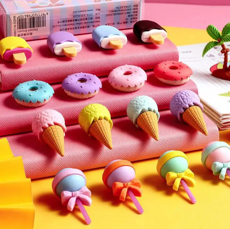 Low Price Fancy Eraser Ice Cream Cookies Shape Erasers For Kids,Kawai 3d Pencil Eraser For Gift