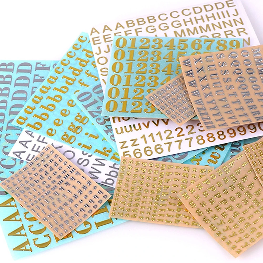 Mini Metallic Number Stickers Gold Silver Self Adhesive Alphabet Labels for Decorative Diary Journaling Scrapbook Arts DIY Craft