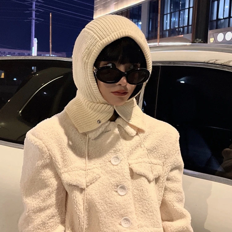 New Fashion Custom  Balaclava Knitted Hat Dual-purpose Hooded Scarf Knitted Hats Winter For Women