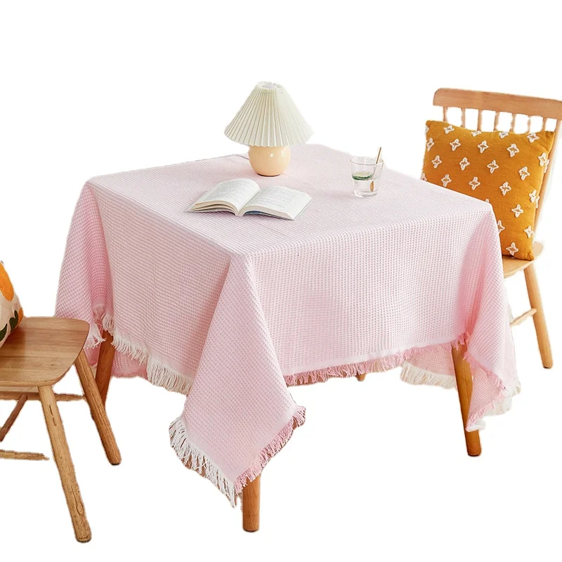 Small Square Cotton Linen Tablecloth for Birthday Tea Woven Homestay Tassel Tablecloth Decoration Home Table Cloth