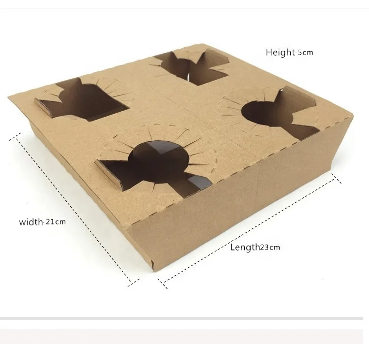 Cup holder kraft 2 4 cups drink carriers disposable flute paper holder take away coffee to go corrugated paper tray