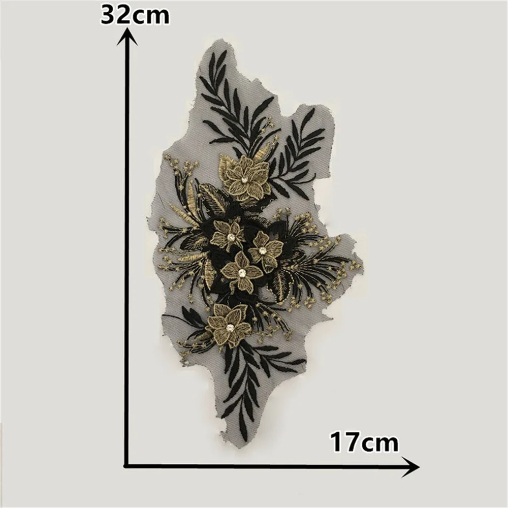 High Quality Rhinestone 3D Flower Embroidery DIY Mesh Lace Collar Sewing Decorative Clothing Accessories