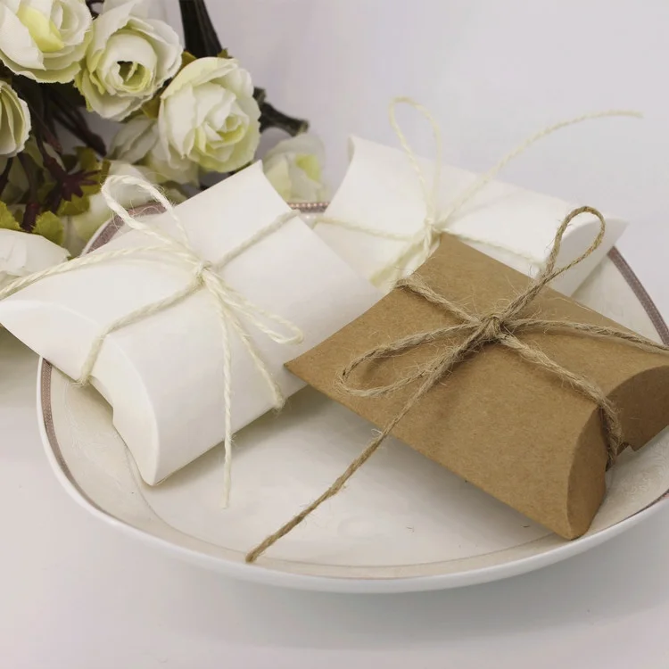 Wedding creative  candy box gift packaging white Kraft Pillow Box with low price