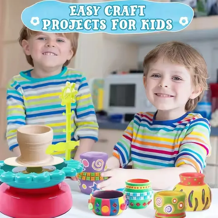 Custom Popular Art And Craft Activity Kit Kid Clay Pottery Wheel Making Painting Toy Diy Sunflower Educational Toys For Children