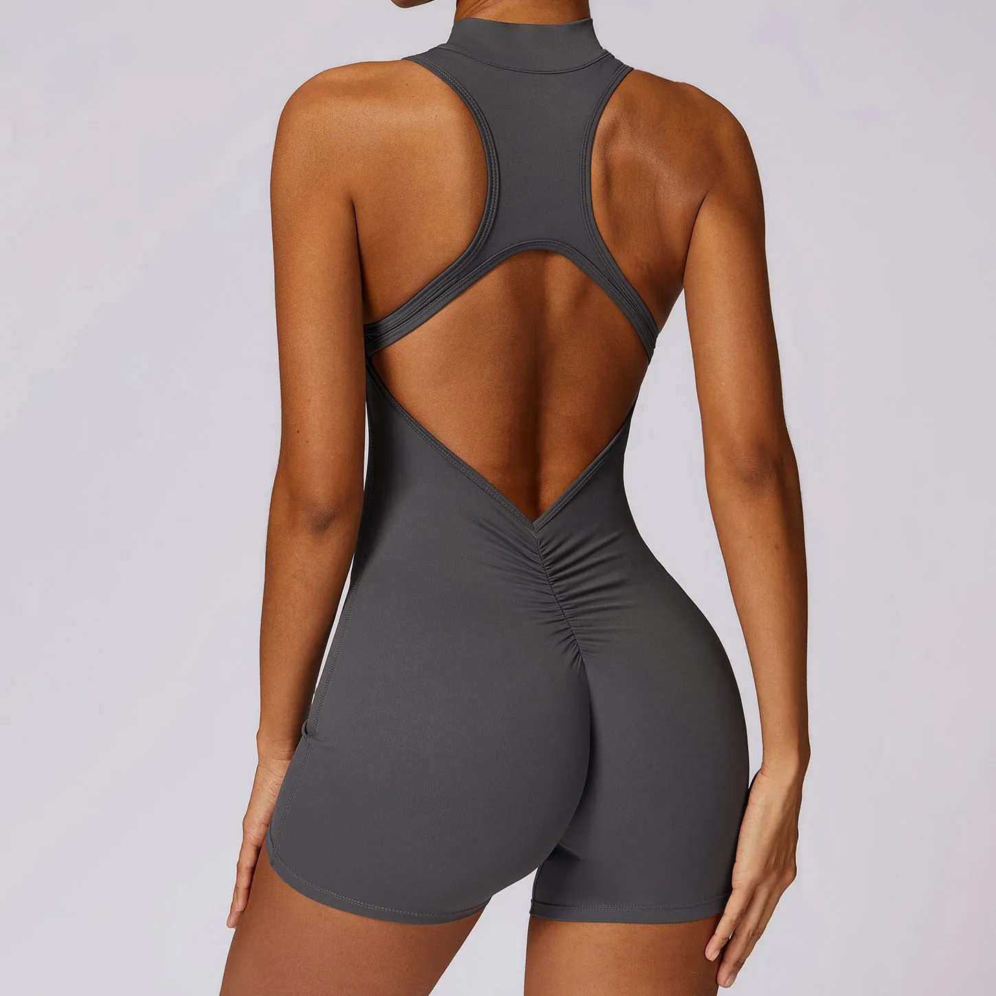 YIYI Half Zipper Sleeveless Workout Rompers Girls Beauty Back Scrunch Butt Gym Yoga One Piece Set Jumpsuits Playsuits Bodysuits