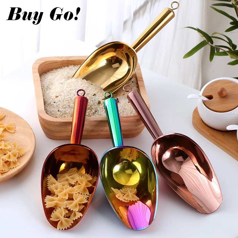 Buygo Stainless Steel Metal Bean Flour Cereal Popcorn Coffee Candy Cube Ice Shovel Scoop