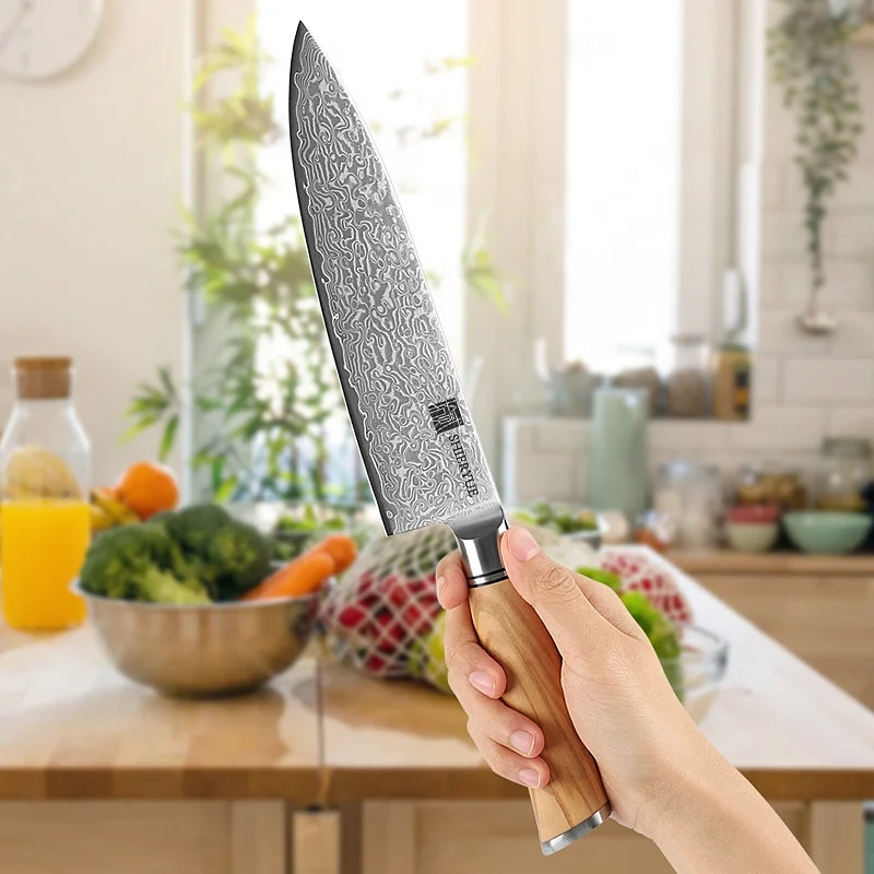 Hot Sale 5 Pcs 67 layers Damascus Knife Set Luxury Custom Olive Wood Damascus Steel Kitchen Knives