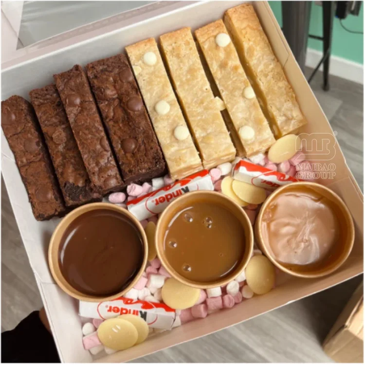 Eco friendly food grade waffles brownies pretzels dessert packing box custom chocolate dipping box sweet pastry box for waffles