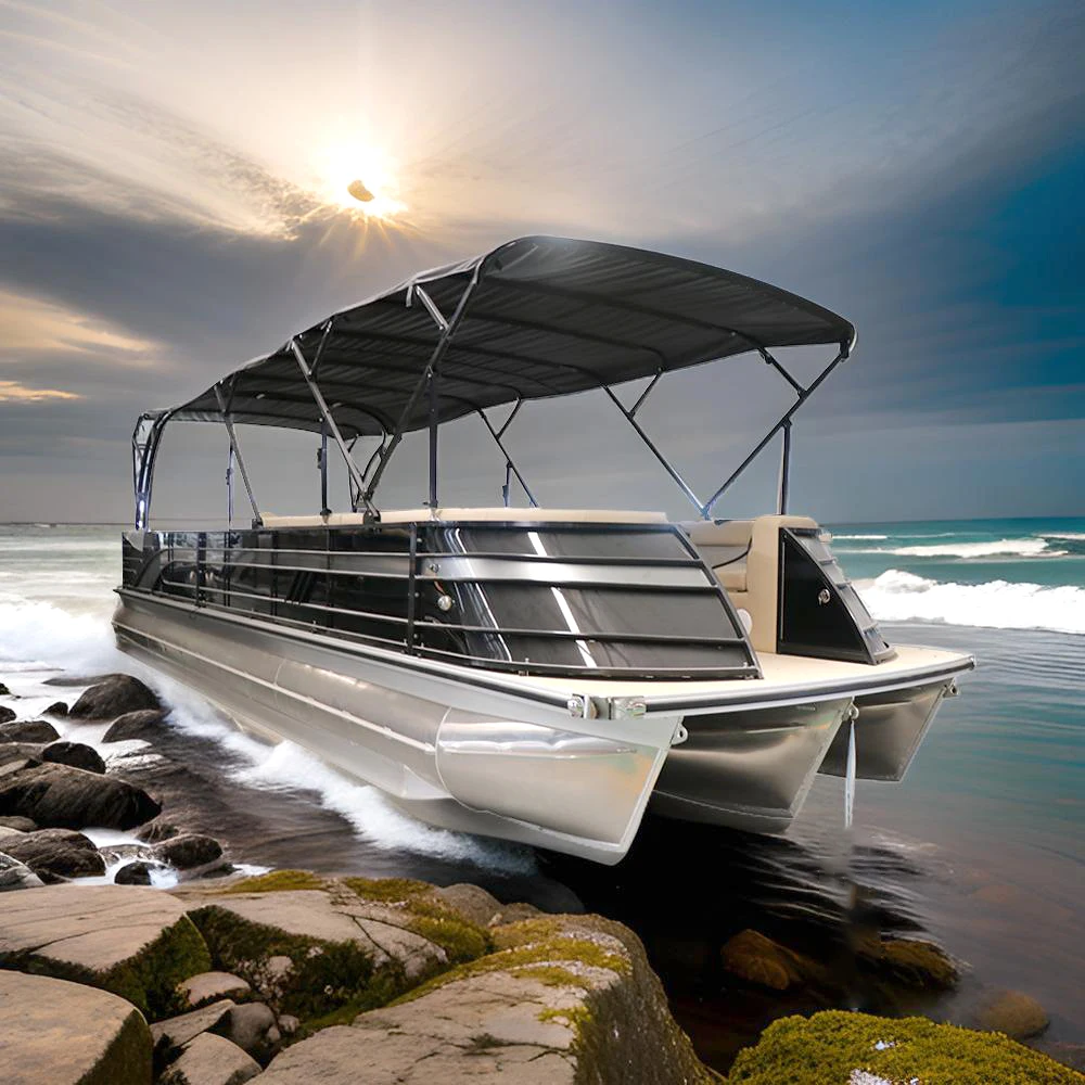 6 person pontoon boat with fishing rod rack aluminium pontoon boat hull with bimini tops pontoon passenger boat party yacht
