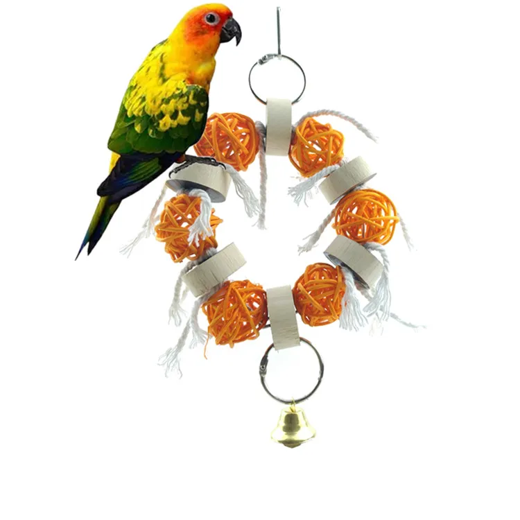 Hot sale cheap parrot toys chewing big parrot chew toy Natural Vine Balls Ring Chewing Toy with Bell