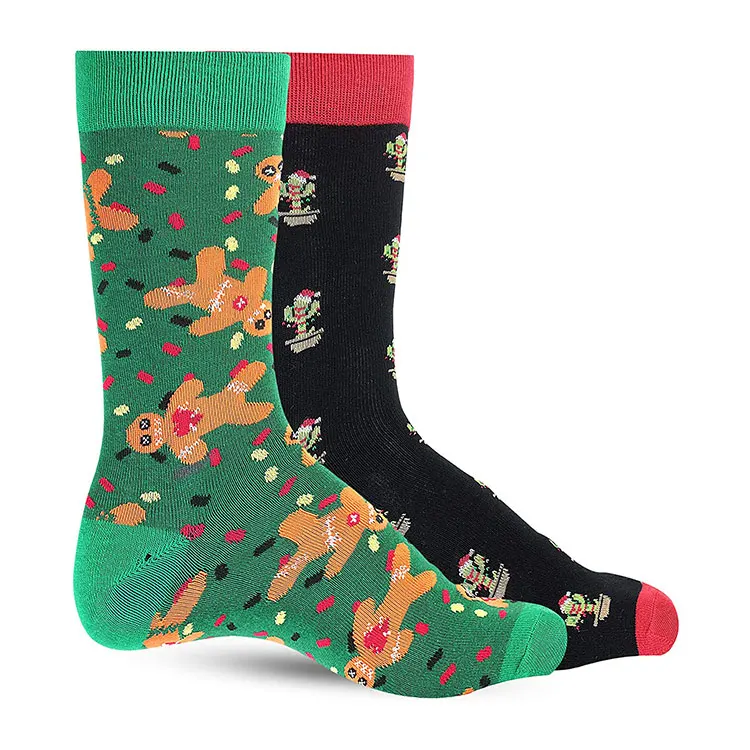 Mens womens family holiday personalized custom ugly red christmas long socks with cute reindeer elves snowflake pattern