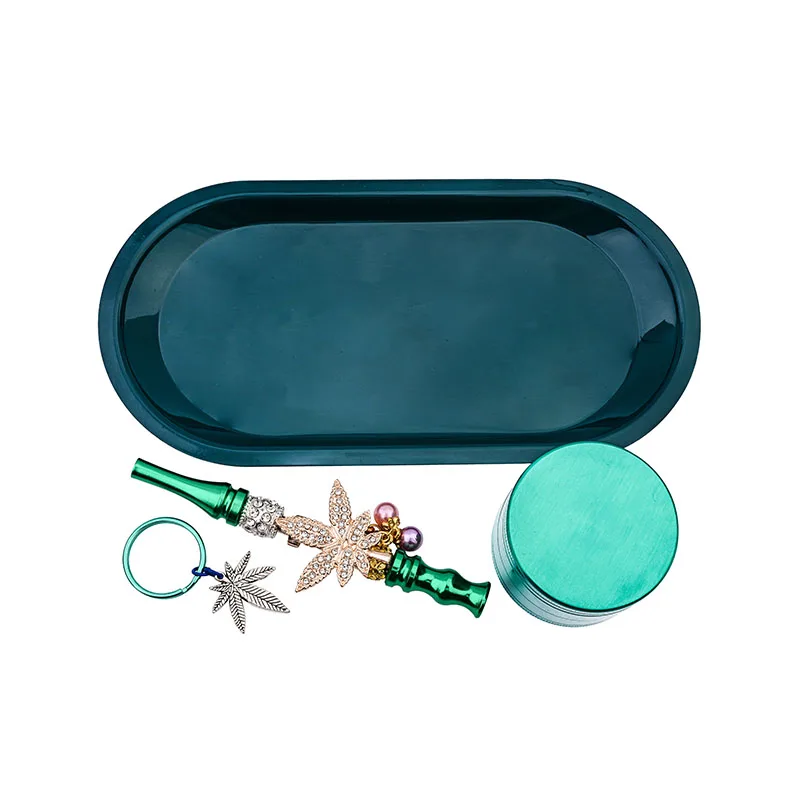 Custom Logo New 4 Layer Smoke Grinder with hookah tips rolling serving tray set