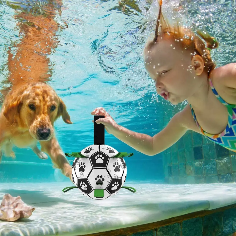 
Dropshipping PU Material Dog Training Soccer Ball Ball With Grab Tabs Pet Interactive Dog Football 