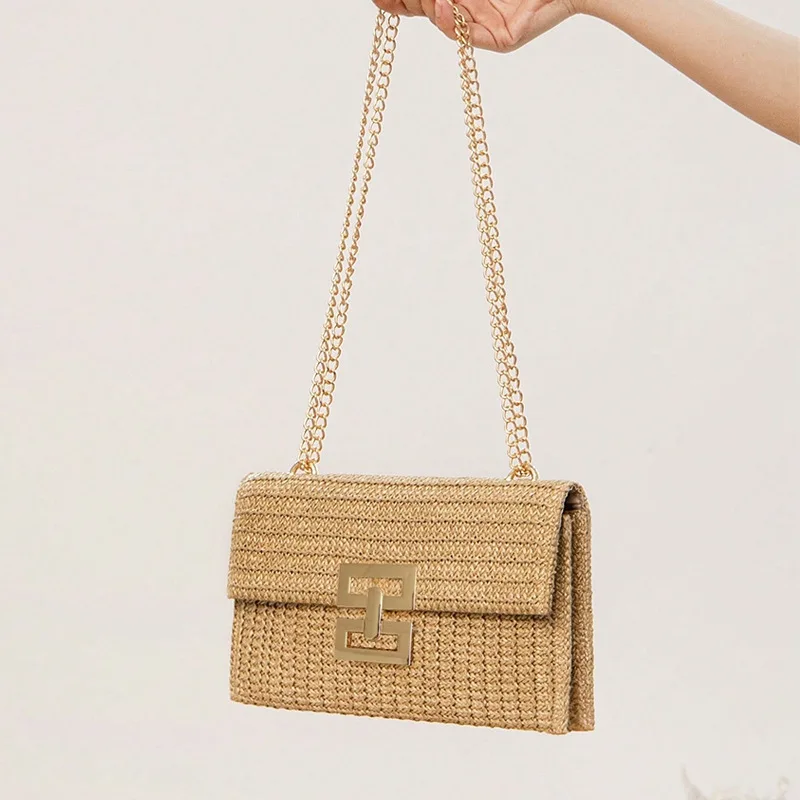 Hot sale Straw Clutch Purse for Women Designer Evening Handbag Summer Beach Shoulder Crossbody Bag
