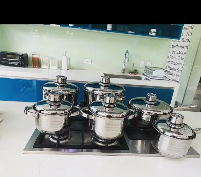 Inox Cooking Set of Surgical Steel Pots With Thermo Control Steel Lid