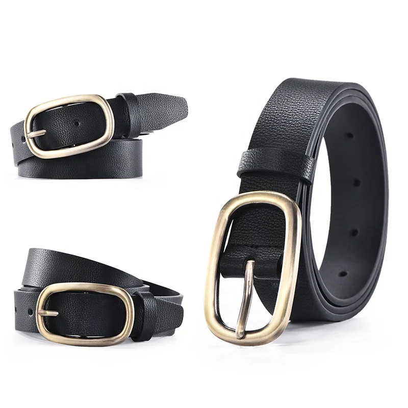 Guangzhou Directly Sales Black Plain Belt With Gold Oval Buckle Medium
