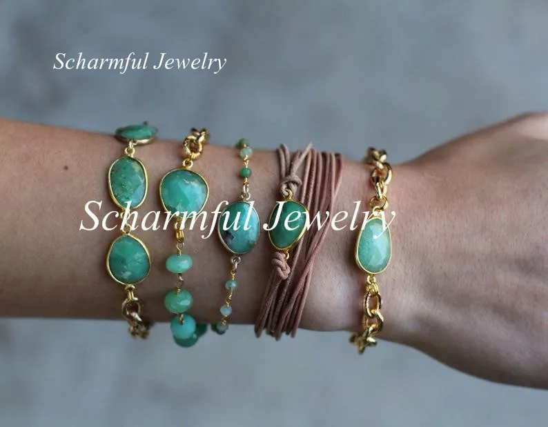BS20136 Australian Jade Charm Rosary Chain Bracelet,Gold Chain Stone Charm Bracelet